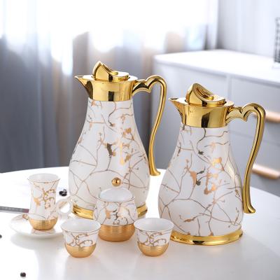 China Large Capacity Arabic Style Gold Plating Decor Bestselling Ceramic Mug Insulated Water Pot Set Flask Thermos Vacuum Flasks For Coffee for sale