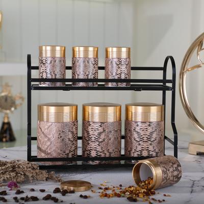 China Gold Viable Single Lid Design Model Cylinder Luxury Canisters Sets Canister Storage Ceramic Canisters For Kitchen Storage for sale