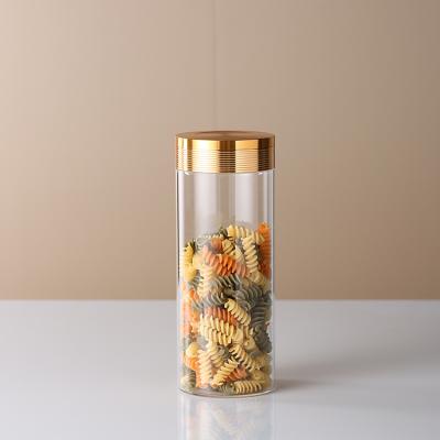 China Viable Hot Selling Round Glass Jars Food Pasta Cookie Container Kitchen Storage Jar Jam Glass Bottles Dry Canister With Lid for sale