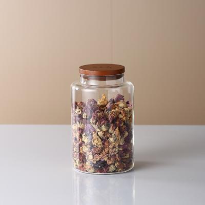 China New Arrivals Clear Airtight Clear Bottles Office Decorative Coffee Beans Block Candy Storage Jar Kitchen Glass Jars With Bamboo Lid for sale