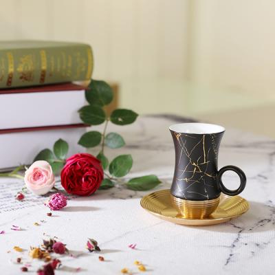 China Amber British Pattern Marble Style Afternoon Tea Cup Black Viable Coffee Cup With Saucer for sale