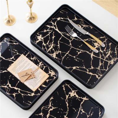 China Modern Luxury Modern Home Glass Tray Rectangle Marble Tray Restaurant Food Service Display Decor Serving Trays for sale