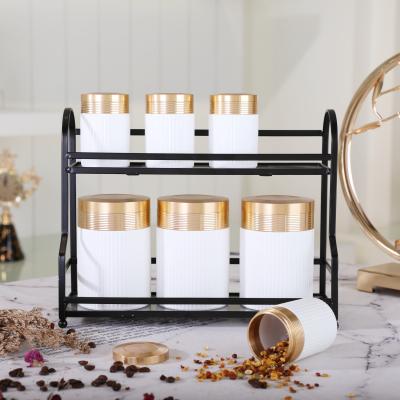 China Luxury Home Decorative Canister Viable White Decorative Sugar Jar Ceramic Canister Sets Kitchen Tea Coffee Canister With Lid for sale