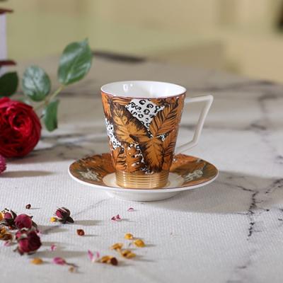 China Sustainable Quality Cheap Eco - Friendly Mugs Amber High Ceramic Porcelain Beware Coffee And Tea Cup Set With Saucer for sale