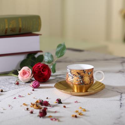 China Wholesale Viable Set of Vintage Turkish Arabic 6 Ceramic Luxury Afternoon Tea Set Porcelain Coffee Tea Cup Set with Gold Saucers for sale