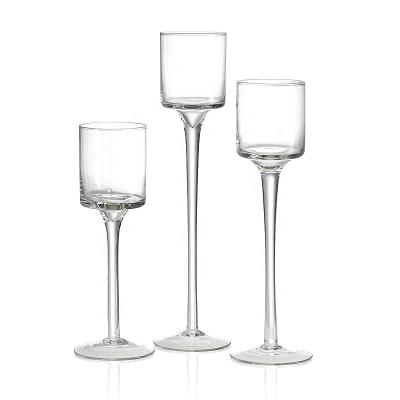 China Weddings Clear Long Stem Candle Holders 3 Size Set Cylinder Glass Top For Wedding Holiday Festival Party for sale