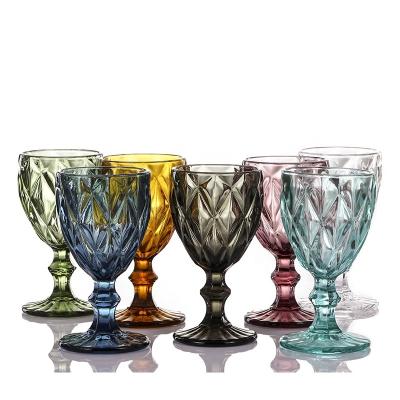 China 2021 New Classic/Postmodern Wedding Luxury Crystal 8oz Embossed Custom Colored Goblet Red Wine Glass Cup for sale