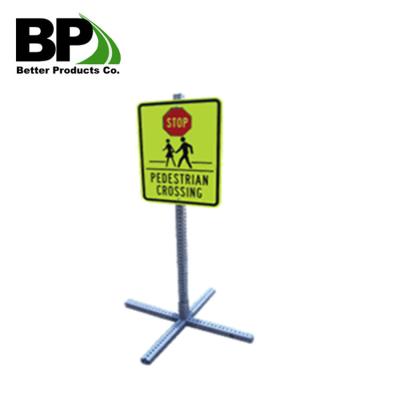 China Road Safety Products Rolls Galvanized Orange Steel Tripod Square Sign Stands Powder Coated Sign Holder for sale