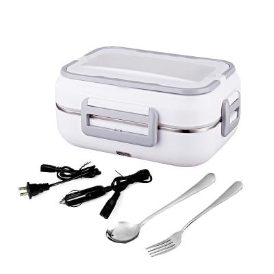 China Sustainable 220V 12V Portable Anhydrous Sealed Stainless Steel Two In One Self Heating Electric Lunch Box For Vehicle And Household for sale