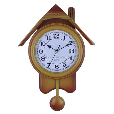 China Clock House Shape Wall Mounted Pendulum Wall Clock for sale