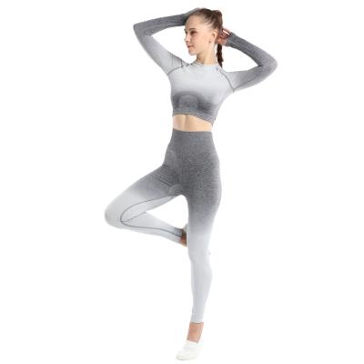 China Yoga Breathable Gradient Sports Workout Seamless Knitted Jogging Legging Sets for sale