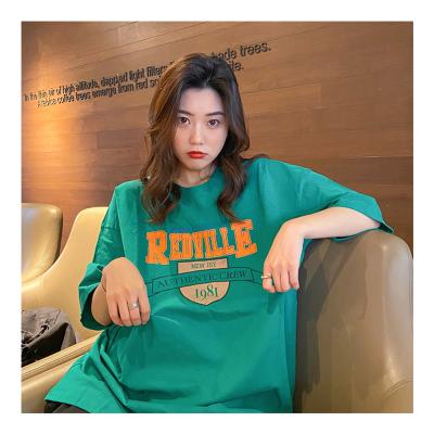 China Anti-wrinkle summer Korean campus style loose long large letter printing ladies short-sleeved T-shirt for sale