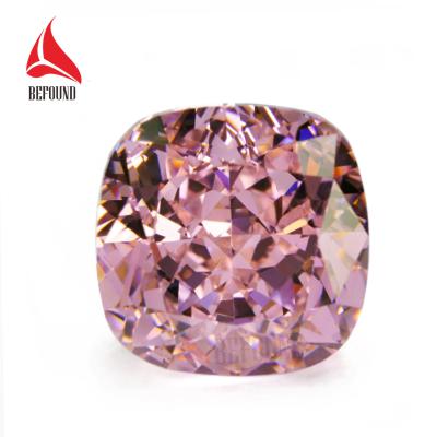 China Color Play or Fire Synthetic Crushed Ice CZ Gemstone 7x7mm Cushion Shape 2ct Simulated Diamond Rose Color Zircon for sale