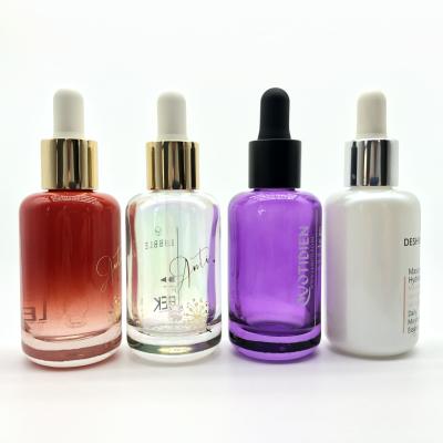 China 30ml 50ml Empty Cosmetic Refillable Cylinder Face Serum Glass Dropper Fancy Bottle for sale