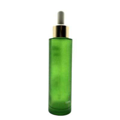 China High Quality Cosmetic Cylinder Container Green Serum 100ml Glass Dropper Bottle for sale