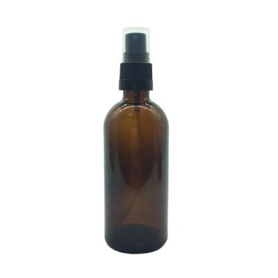 China Low Moq 100ml Essential Oil Cosmetic Dark Amber Glass Spray Bottle Plastic Pump for sale