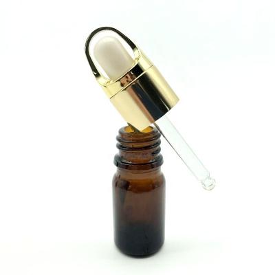 China Gold 5ml Cosmetic Essential Oil Dropper Pump Bottle Black Amber Color Cosmetic Glass Bottle for sale