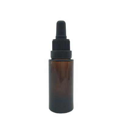 China Unique Flat Cosmetic Amber Glass Bottle Cosmetic Packaging 20ml Cylinder Shoulder Shape Essential Oil Dropper Bottle for sale