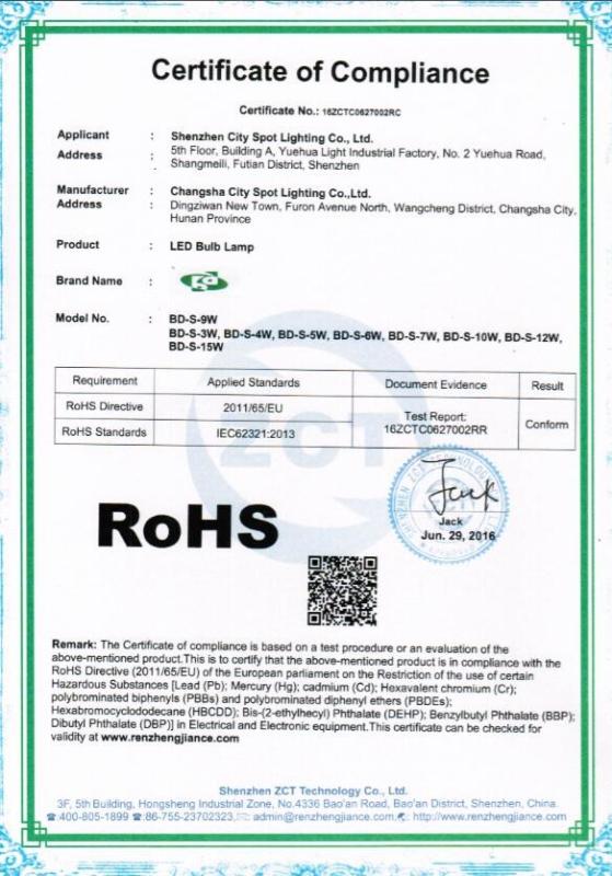RoHS - Shenzhen City Spot Lighting Co., Ltd.