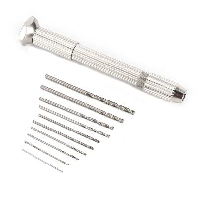 China Aluminum Mini Hand Drill + 10 0.8mm-3.0mm Hss Drill Bits For Making Epoxy Jewelry, Diy Wood Crafts, Crafting Tools for sale