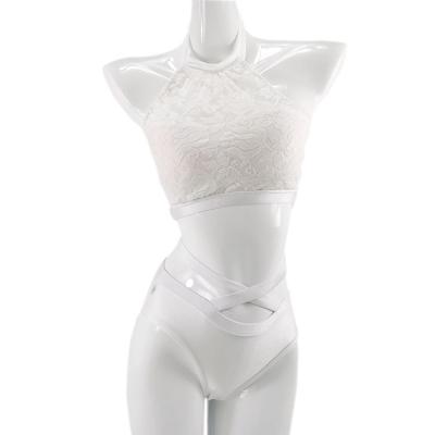 China Top& Hot Selling Bottom Mid White Nylon Flower Ladies Mesh Ladies Sexy Halterneck Top Waist Pants Plus Size Women Pole Dance Wear for sale