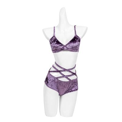 China Top& New Style Fitness Velvet Lower Sexy Purple Active Wear Ladies High Waist Pants Set Women Exotic Pole Dance Wear for sale