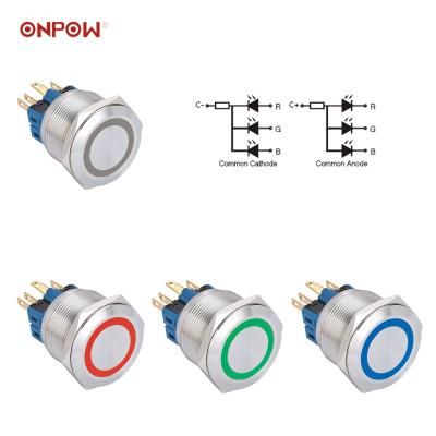 China ONPOW 25mm RGB Stainless Steel Push Button LED Tricolor Switch GQ25-11E/RGB/S, Waterproof IP65, CE, RoHS) for sale