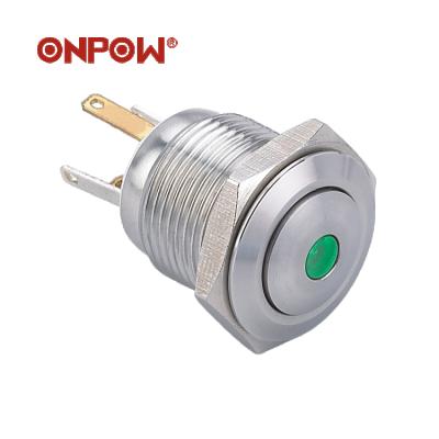 China ONPOW Stainless Steel 16mm Dot Green Illuminated LED Arched Metal Push Button Switch (GQ16B-10D/JL/G/2.8V/S) CE, RoHS for sale