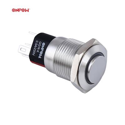 China Stainless Steel ONPOW Chrome Plated Return or Brass High Type Push Button Lock Control Motor Ring Illumination Self Switch for sale