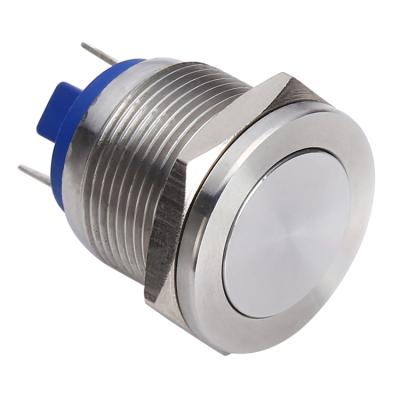 China ONPOW 19mm Super Flat Head Stainless Steel Metal Momentary Push Button Switch With 2 Terminals CE (GQ19PF-10/J/S), RoHS for sale