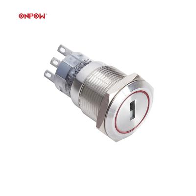 China ONPOW 19mm high quality metal, main switch, CE, RoHS, stainless steel shell, silver contact, gold plated pin, 5A/220V LAS1-AGQ-TSB for sale