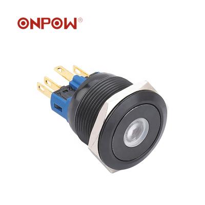 China ONPOW 22mm Black Aluminum Dot Illuminated Push Button Switch (GQ22-11D/12V/A) (Diameter 22mm) (CE, CCC, ROHS, REECH) for sale