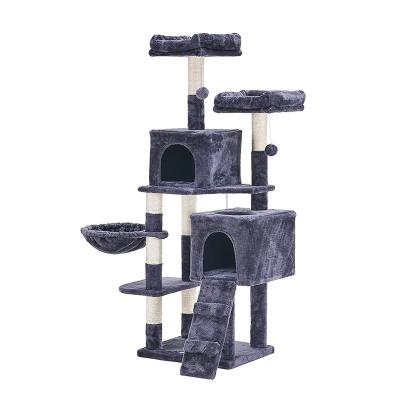 China Stored Multi Tier Pet Bed Playing House Scratcher Post Luxury Wood Cat Tree House For Big Cat for sale