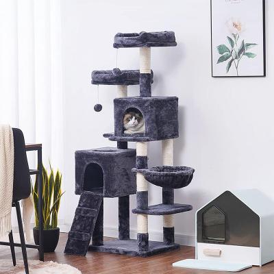 China Personalization Stored Kitten Pet Activity Flats Luxury Modern Cat Tree House with Cat Scratching Post Hanging Ball for sale