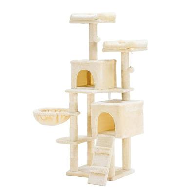 China Kitten Pet Playing House Modern Stocked Cat Tree Tower Sturdy Climbing Activity Center Luxury With Hammock Sisal Lining Post Pole for sale