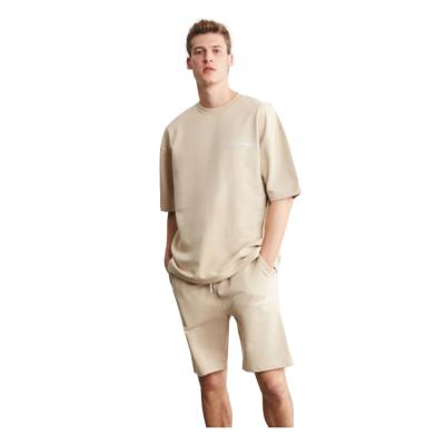 China Embroidery Breathable Khaki White Cotton Top Quality 100% Men's Oversized Shirt And Fit Shorts 2 Pieces Set for sale