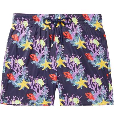 China New Pattern Men's Drawstring Swim Trunks Print Breathable Swimwear Men's Elastic Swim Shorts for sale