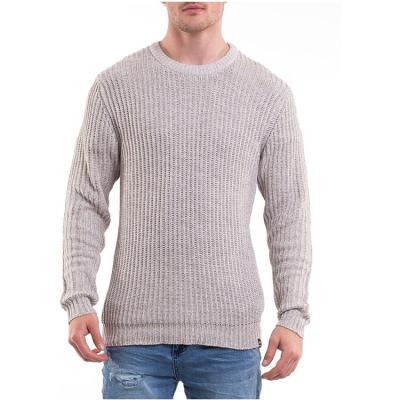 China Gray Distressed Knitted Sweater Custom Round Neck Color Men's Sweaters Anti-Shrink for sale