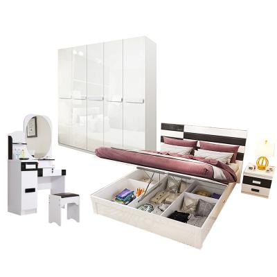 China High Gloss Hydraulic Storage Home Furniture Bedroom 1.5M MDF Queen Bedroom Queen Bed With Bedside Tables for sale