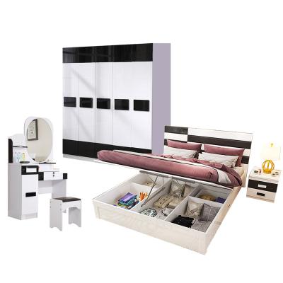 China Storage Queen Bedroom Furniture Simple Design Bedroom With Storage Box High Gloss Wardrobe With Dressing Table for sale