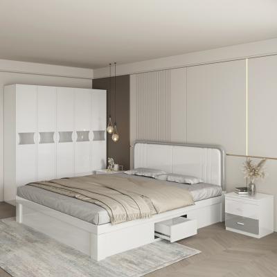 China Hot Selling Storage 1500 Mm Wooden Bedroom Storage Bed Set White MDF Furniture Queen Size Bed With Storage Bedrooms for sale