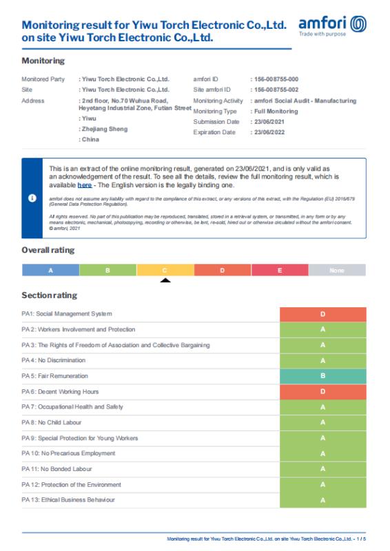 BSCI - Yiwu Torch Electronic Company Limited