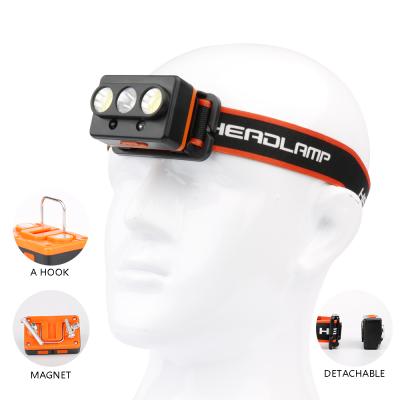 China Emergency Camping Light Hand Rechargeable LED Motion Sensor Rise Lights Headlamp With Magnet And Hook USB Recharg Headlamp for sale