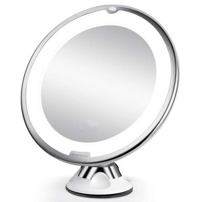 China 10 Times Magnifying Makeup Mirror With Light 3 Color Lighting Smart Switch 360 Degree Rotation Powerful Suction Cup for sale