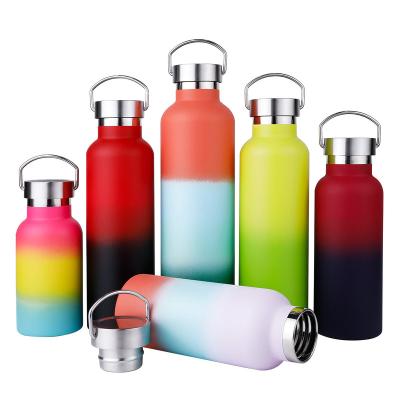 China Multiple Sustainable Bamboo Steel Lid Insulated Water Bottle 32oz Gradient Colors Double Wall Stainless Steel Hydraulic Vacuum Thermoses Flasks for sale