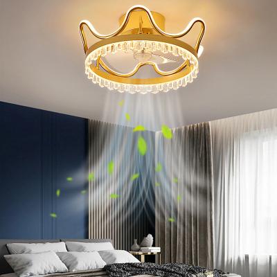 China Modern Iron Acrylic Modern Lamp With Fan LED Ceiling Fan Decoration Gold Indoor Fan Light For Bedroom Living Room for sale