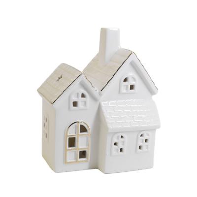 China Customized Modern Wholesale Porcelain Lighted House Tealight Ceramic Holder Candle Burner for sale