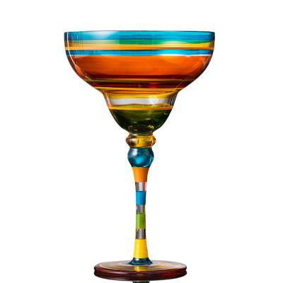 China Custom Creative Hand Painted Goblet Wine Glass Colored Crystal Glass Tall Leg Cocktail Glass for sale