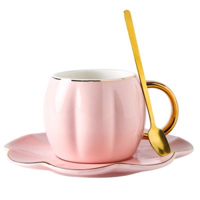 China Sustainable 300ml Coffee Ceramic Cup And Saucer Set Nordic Style Ceramic Mug With Dish And Spoon for sale