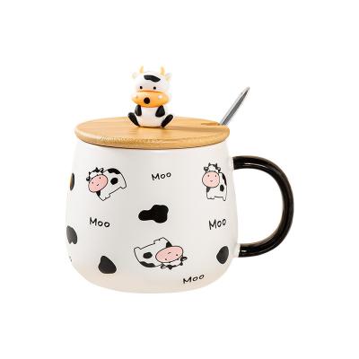 China Creative cute animal children's cartoon large capacity durable ceramic mug cow household milk cup for sale